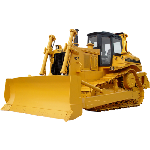 Side view of the HBXG SD7 bulldozer showing tracks and cabin