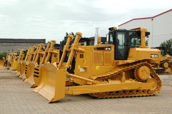 Overhead view of SD7 bulldozer in factory yard