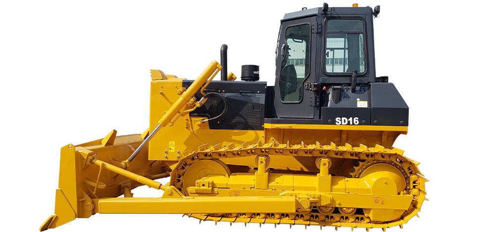 Shantui SD16 yellow bulldozer in action pose