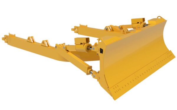 Bulldozer with angled blade pushing sideways