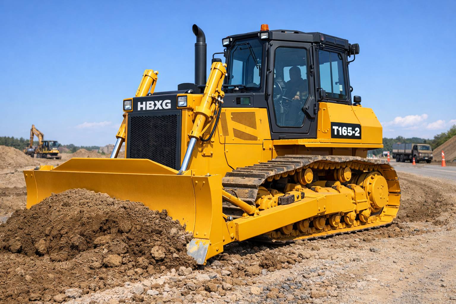 HBXG T165-2 bulldozer working on a road construction site