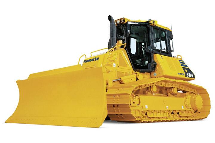 Komatsu D61PX crawler bulldozer with wide blade used for grading and construction earthmoving projects